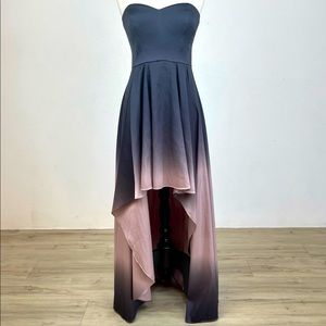 BADGLEY MISCHKA Black Ombre High-Low Strapless Gown Size 8 orig. $795